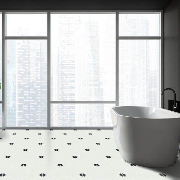 mozaika łazienkowa - trufle mozaiki - czerń i biel - heksagon