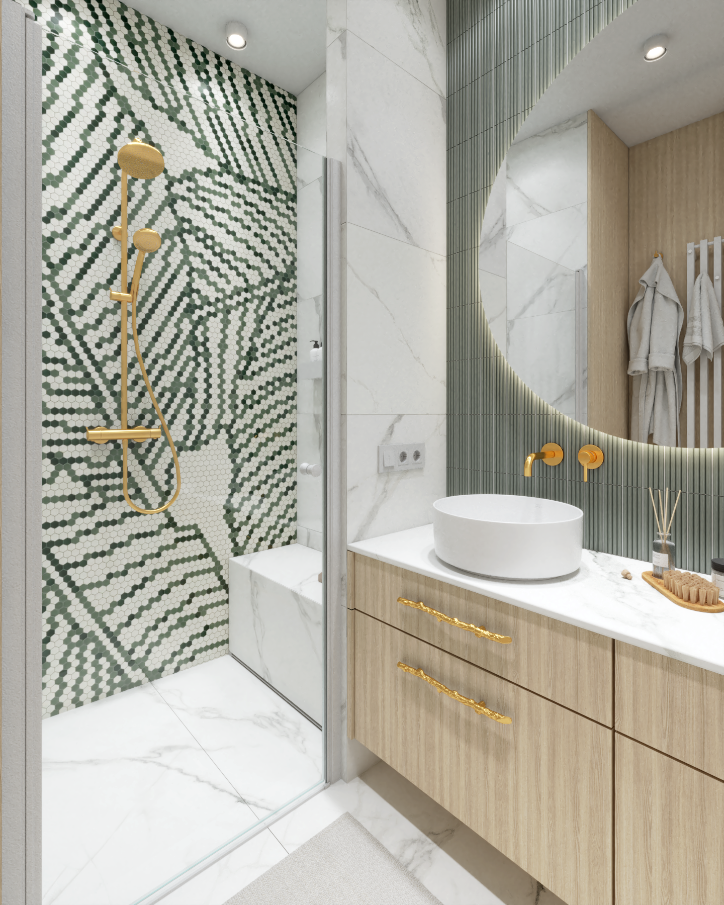 Bathroom mosaic with banana leaf pattern - Trufle Mozaiki