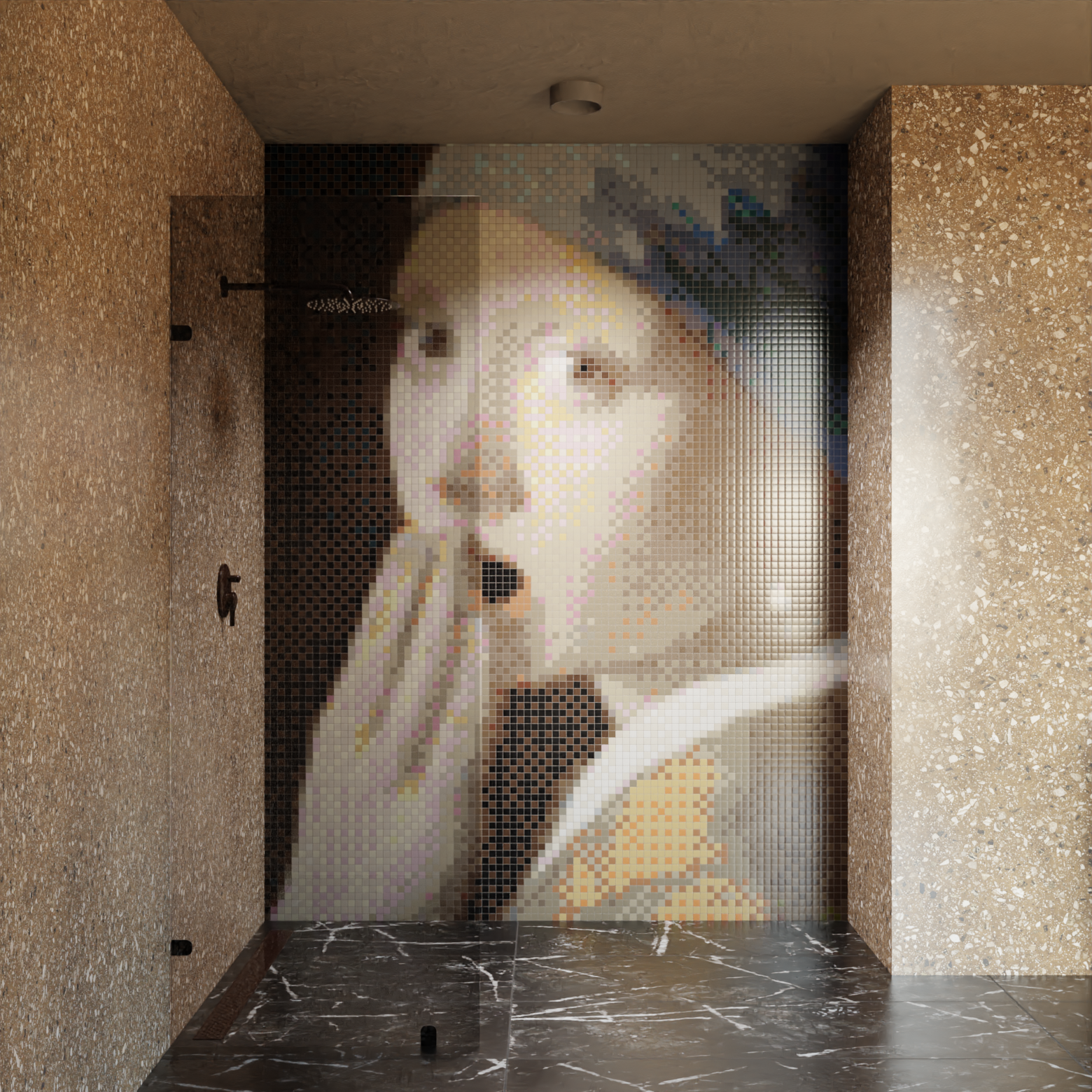 Shower Mosaic, Girl with a Pearl Earring. Trufle Mozaiki